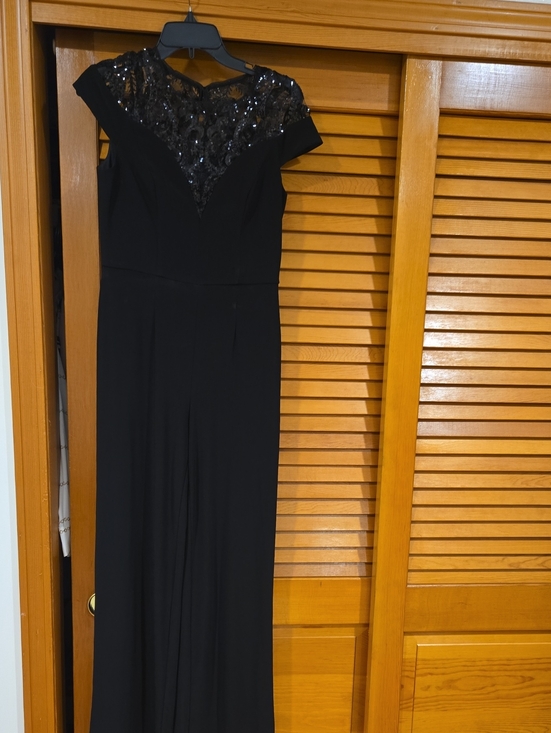 Adrianna Papell Pants - Elegant Black Evening Jumpsuit with Sequin Lace Yoke
